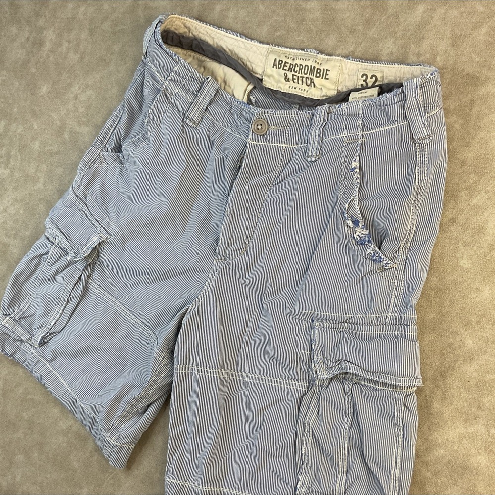 Vintage Abercrombie & Fitch Cargo Shorts Y2K Distressed Pin Striped Heavy Sz 32‎